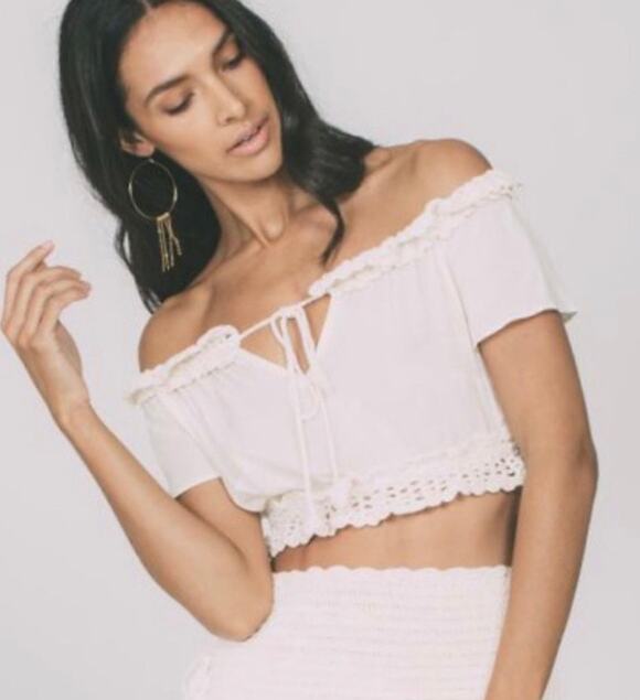 Cleobella Tops - Cleobella Cream Crochet Off Shoulder Crop Top XS Boho Cottagecore Festival